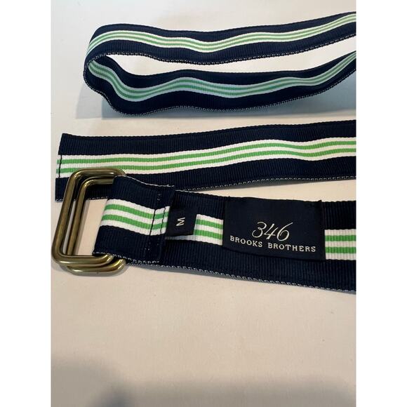 Brooks Brothers 346 Fabric Belt Navy Blue with Lime Green Stripes Medium SG - Picture 2 of 7